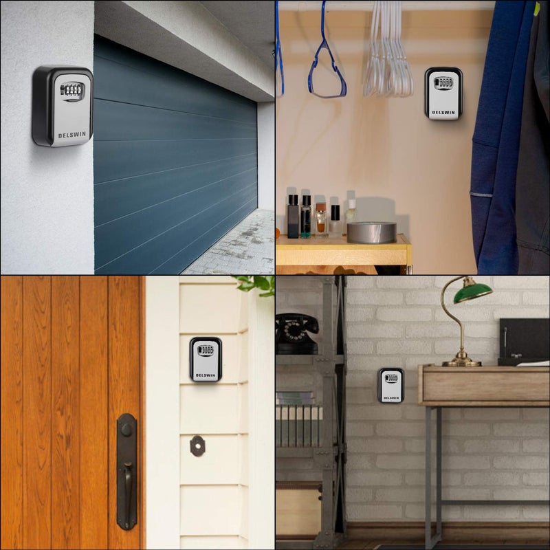 DELSWIN Wall Mounted Key Lock Box - Weatherproof Combo LockBox with 4-Digit Combination Key Storage Box for Home,Hotel,School,Office,Special Car Key - Image 2
